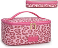 Montana West X Wrangler Travel Makeup Bag 2pcs Set Large Cosmetic Bag with Makeup Brush Holder Portable Make Up Organizer Cute Toiletry Bag with Divider and Handle for Women Leopard
