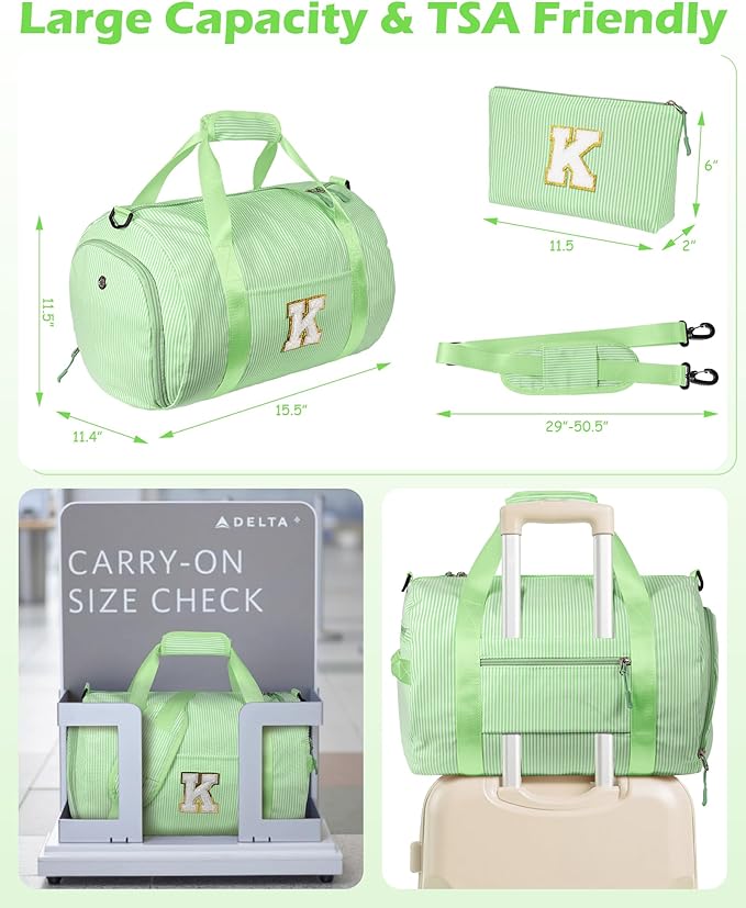 4 Year Old Girl Birthday Gift, Girls Travel Duffle Bag, Kids Initial Overnight Bags with Shoe Compartment, Personalized Weekend Bag with Makeup Pouch, Gift for Gymnastics Girl (Letter L)