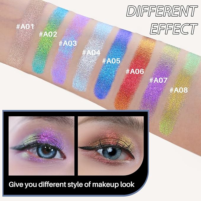 CHARMACY Duochrome Glitter Eyeshadow Stick, Chameleon Metallic Shimmer Smoky Eye Shadow, Long-Lasting Water-Resistant Formula, High Pigmented, Built-in Smudger #08