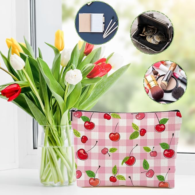 Secret Santa Gifts Cherry Makeup Bag Coquette Aesthetic Cosmetic Bag Cherry Gifts for Women Girls Friend Daughter Cherry Themed Gifts Travel Organizer Zipper Pouch Graduation Birthday Friendship Gifts