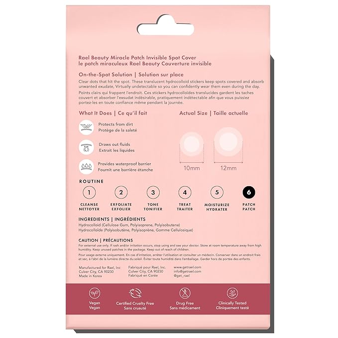 Rael Pimple Patches, Miracle Invisible Spot Cover - Hydrocolloid Acne Pimple Patch, Absorbs Zits & Blemish, Korean Skin Care, 2 Sizes (96 Count)
