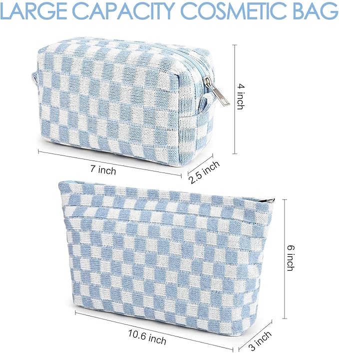 Travel Makeup Bag, Checkered Cosmetic Bag Make Up Organizer Case for Women, Small Toiletry Bag Skincare Pouch for Toiletries Accessories Brushes, 2PCS