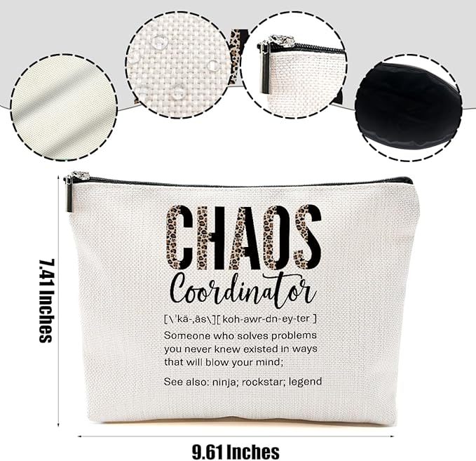 4pcs Chaos Coordinator Gifts for Women Makeup Bag, Chaos Coordinator Cosmetic Bag Appreciation Gifts for Women Moms Manager Boss Colleagues, Travel Zipper Pouch Christmas Thanksgiving Birthday Gift