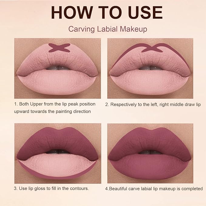 2Pcs Matte Lipstick and Lip Liner Set, Cream Nude Mauve Long Lasting Waterproof Lipliner Pencil & Plumper Lip Gloss, Retractable Lip Liner and Liquid Lipstick for Women Girls Lip Makeup (#02)
