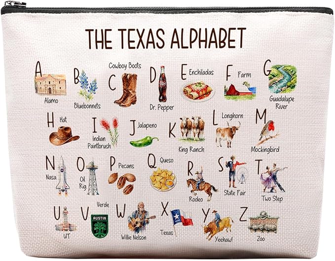 Cute Texas State Souvenirs Gift Makeup Bag Texas Themed Gifts for Women Alphabet Travel Cosmetic Bag Pouch