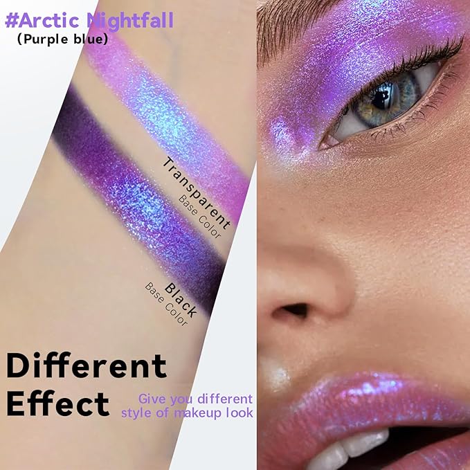 Duochrome Purple Blue Glitter Eyeshadow Stick, Holographic Color Shift Shimmer Chameleon Eye Shadow Brightener Pencil, Silky Smooth Iridescent Sparkle Inner Corner Eye Highlighter Fairy Makeup