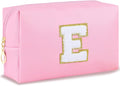 Initial Makeup Bag for Women Travel Small Cosmetic Bag Cute Pink Personalized Preppy Makeup Pouch for Purse Zippered Toiletry Organizer PU Leather Makeup Bag Makeup Case for Christmas（E）