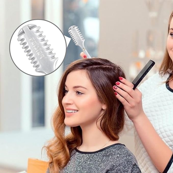 Aluminum Double-Edge Hair Thinning Razor Comb with 10pcs Blades,Hair Texturizing Cutting Razor Comb for Thin and Thick Hair Trimming and Styling
