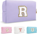 Small Travel Initial Preppy Makeup Bag, Personalized Purple Cute Chenille Letter Cosmetic Organizer Travel Toiltery Zipper Pouch Purse, Monogram Makeup Storage Gift for Friend Birthday Women(Letter R)