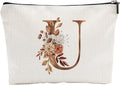 A-Z Boho Personalized Cosmetic Bag-Floral Cotton Letter Makeup Bag With Zipper-Artistic Cosmetic Bag For Travel-Bride,Birthday Gift For Women Daughter Friends-Women Makeup Organizer-A21