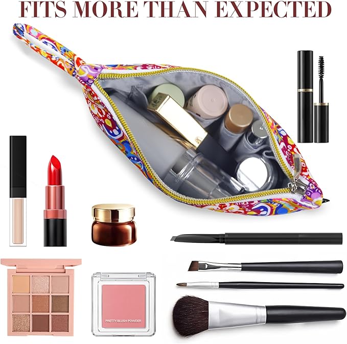 Gloppie Bohemian Makeup Bag - Travel Cosmetic Bag for Women | Small Zipper Makeup Pouch for Purse