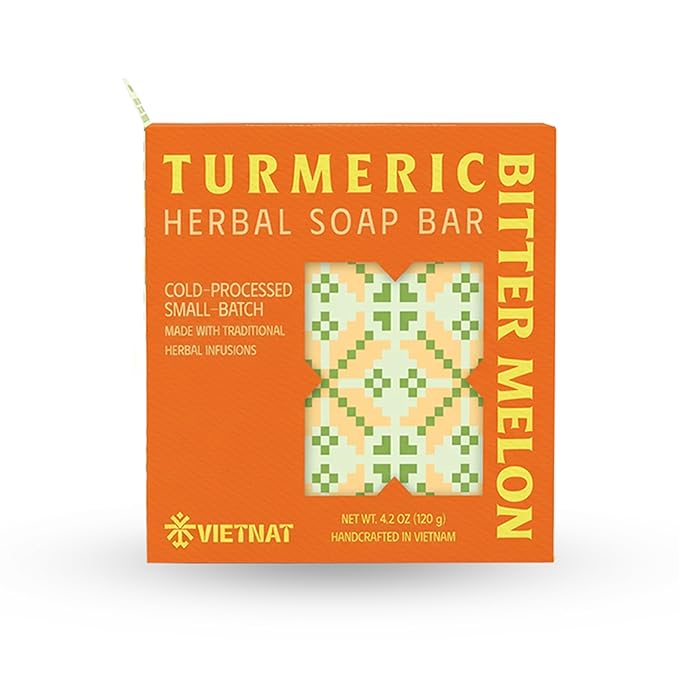Turmeric & Bitter Melon 2-in-1 Luxurious Natural Soap Bar (4.2 oz) | Herbal Freshness & Gentle Refreshing Cleanse | Cold-Processed, Handmade in Vietnam (Pack of 1)