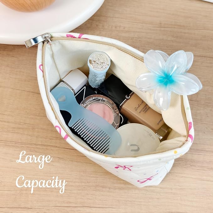 STARDW Cute Cotton Quilted Makeup Bag Cosmetic Bags for Women and Girls,Travel Toiletry Bag Floral Makeup Zipper Pouch, Purse Organizer Pouches,Canvas Lining