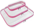 3 Pcs Clear Hard Zipper Case, Hard Shell Plastic Clear Organizer Bag, Transparent Makeup Pouches, Portable Box for Travel Toiletries Storage Bins (Pink, Multi)