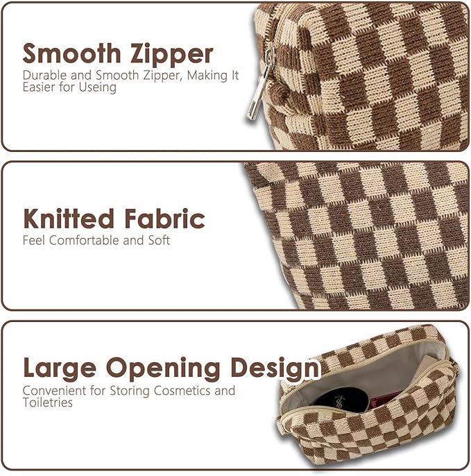 Travel Makeup Bag, Checkered Cosmetic Bag Make Up Organizer Case for Women, Small Toiletry Bag Skincare Pouch for Toiletries Accessories Brushes, 2PCS