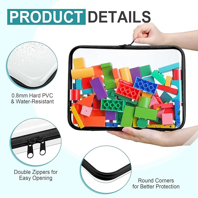 Sanwuta 6 Pcs Clear Hard Zipper Case Hard Plastic Zipper Pouches Makeup Bag Pencil Pouches Transparent Cases for Snacks Plastic Storage Organizer Box for Travel(Black,12.6 x 9 x 2 Inch)
