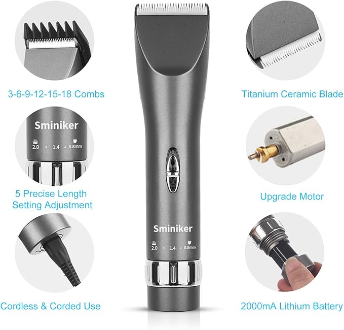 Sminiker Professional Hair Clippers Cordless Barber Shavers Rechargeable Hair Cutting Kit with 1 Hairdressing Cape 2 Scissors 9 Comb Guides