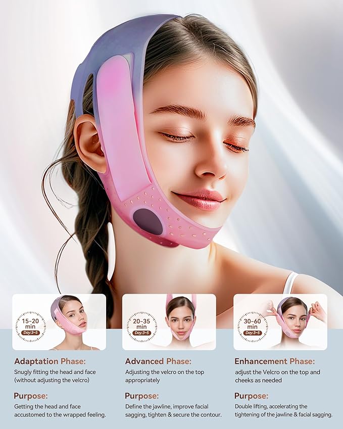V-Line Sculpting Face Mask – Silicone Chin Strap for Jawline Tightening & Double Chin Reduction (23-27 Inches) (Rosy Mauve)