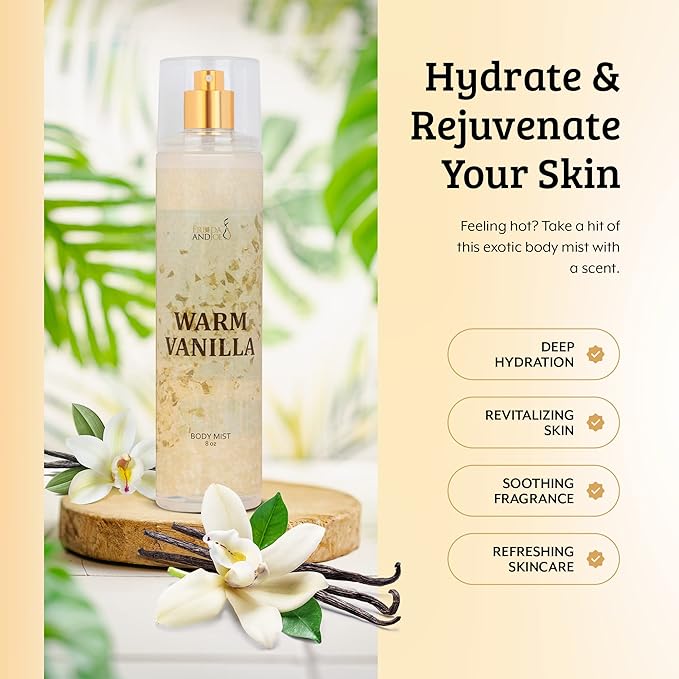 Warm Vanilla Unisex, Womens Perfume Fragrance Body Mist & Sprays, Women's Fruity Luxury Scented Gifts & Presents, 8 oz Fine Mist Spray Bottle (Warm Vanilla)