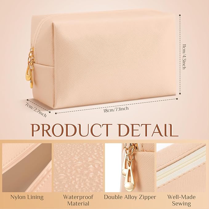 Sanwuta 9 Pcs Makeup Bags Bulk PU Double Zippers Cosmetic Bag Makeup Toiletry Christmas Small Pouch Portable Travel Organizers Case for Women Bridesmaid Party End of The Year(Pink Brown Series)