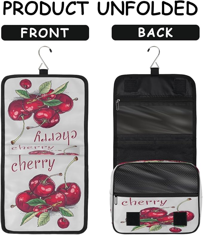 Travel Toiletry Bag for Women & Men Modern Fruit Cherry Hanging Cosmetic Organizer Portable Waterproof Makeup Case Make Up Bag with Compartments Travel Essentials for Bathroom Shower