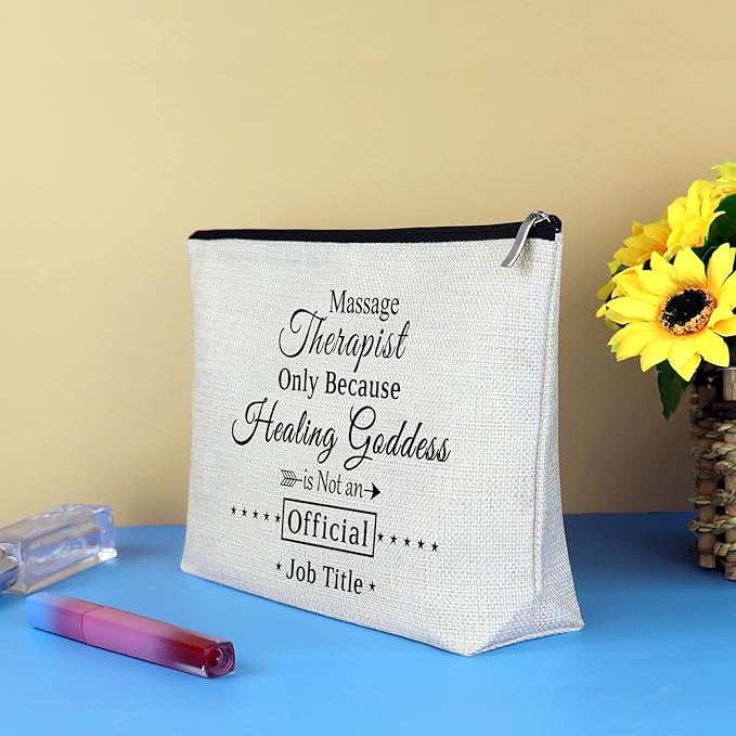 Massage Therapist Gift Makeup Bag Appreciation Thank You Gift for Massage Therapy Therapist Chiropractor Graduation Christmas Birthday Present Cosmetic Bag Travel Toiletries Pouch Make Up Case