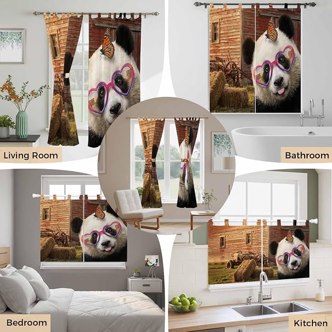 Farm Panda Bathroom Curtains 63 Inch Length, Window Curtains Tab Top, Farmhouse - Image 7