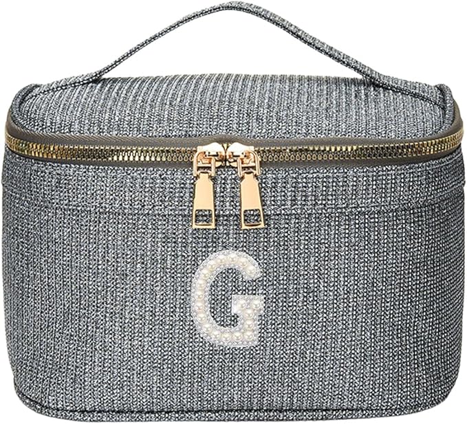 EURYNOME Makeup Bag with Custom Letter G, Water-Resistant Travel Organizer Pouch, (8.3x5.1x5.1 Inch) Cosmetic Case for Women