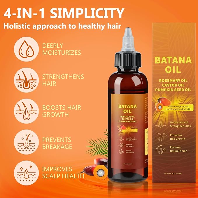 Natural Batana Hair Revival Formul, 4-in-1 Liquid Batana Oil, Batana Oil for Hair, Rosemary Oil for Hair, for Men and Women, Prevents Dry Hair & Hair Loss for All Hair Types (1PCS)