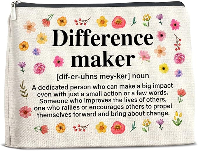 Difference Maker Gifts Makeup Bag, Thank You Appreciation Gifts for Women Teacher Boss Leader Coworker, Difference Maker Definition Zipper Makeup Pouch