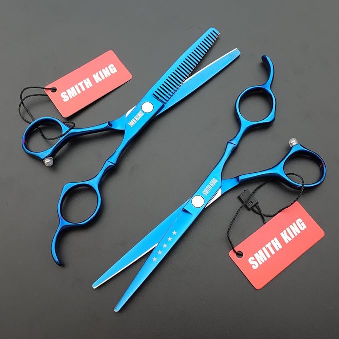 6.0 Inches Professional hair cutting thinning scissors set with razor (Blue)