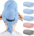 HOMEXCEL Blue Microfiber Hair Towels 5 Pack- 40 x 20 inches Super Soft, Fast Drying Turbans for Long, Thick, Curly Hair - Anti Frizz Wrap with Elastic Strap, Blue/Pink/Grey