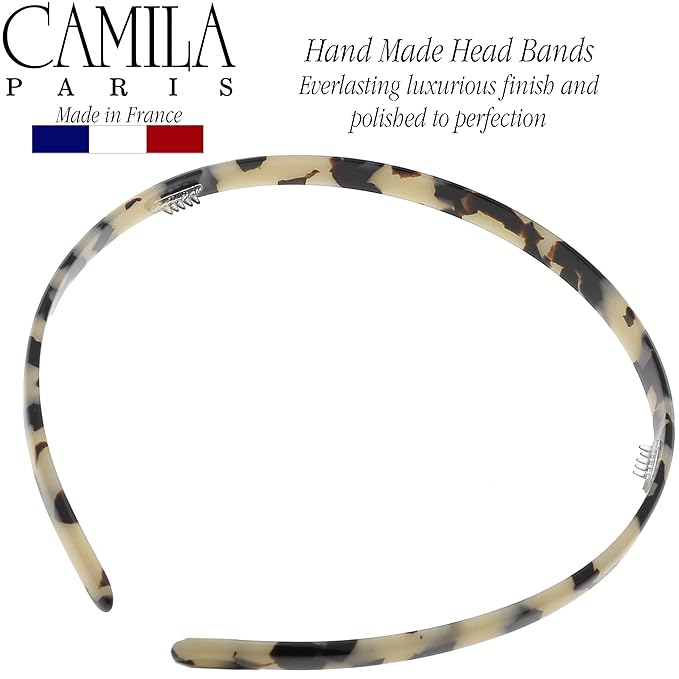 Camila Paris CP3470 French Headband for Women, Handmade White Tokyo, Strong Hold Grip Women's Hair Band, Ligth and Very Flexible, No Slip and Durable Styling Girls Hair Accessories, Made in France