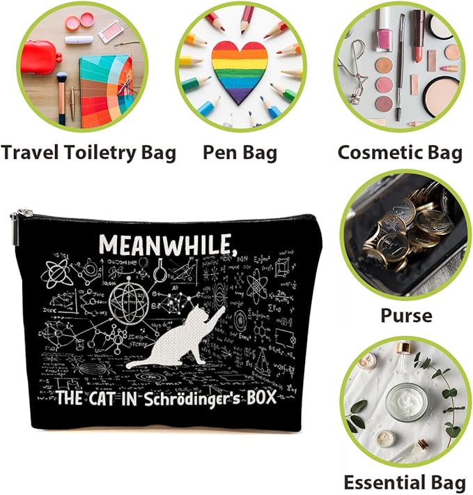 Funny Physics Makeup Bag, Physics Gifts Cosmetic Bag, Cat Lovers Organizer Zipper Pouch Science Teacher Gifts for Women Friends Sister Coworker Daughter Scientist Science Nerd