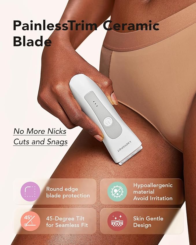 MANSPOT LADYSPOT™ Hair Finishing Trimmer Electric Shaver for Women, Women Shaving Sets, with 3 Guard and Replaceable Ceramic Blade Heads, LADYSPOT™ Pubic Hair Trimmer Kit Sets-(White)