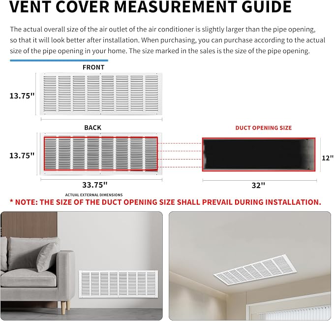 32x12 Return Air Grille, Air Return Vent Cover, Flat Vent Cover, Rejillas De - Image 4