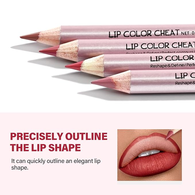 Matte Lip Liner Pencil Set,4 Colors Mini High-Pigmented Long Lasting Waterproof Cream Smooth Texture Lip Color Mini Combo Set Makeup (Sharpener Not Included)