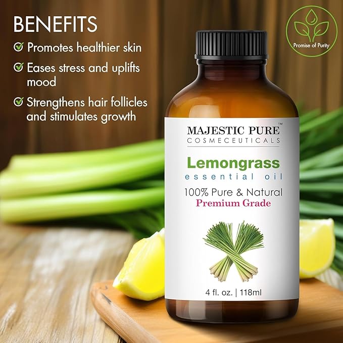 Majestic Pure Lemongrass Essential Oil with Glass Dropper - 4 Fl Oz Pack of 2-100% Pure and Natural Lemongrass Oil - Premium Grade Essential Oils for Diffuser, Aromatherapy, Soap and Candle Making