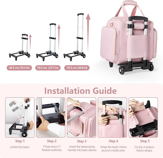Rolling Makeup Case with 4 Removable Bags, Professional Makeup Train Case with Wheels, Makeup Artist Travel Bag with Brushes Storage Section, Pink (Patent Design)
