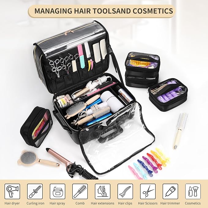 OCHEAL Rolling Makeup Train Case,with 7 Pcs Clear Makeup Bags, 18" Carry On Travel Cosmetic Organizer Suitcase,Extra Large Storage Trolley Makeup Case On Wheels for Hairstylist Cosmetology Artist