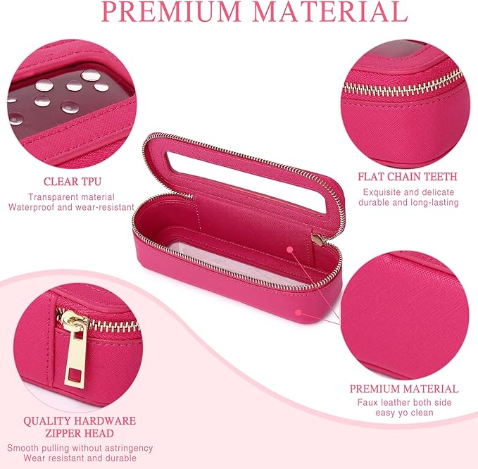 Pinkmik Travel Clear Makeup Bag with Brush Case TSA Approved Toiletry Bag Waterproof Cosmetic Organizer with Zipper Car Essential for Women (X/Fuxia, M+SLIM)