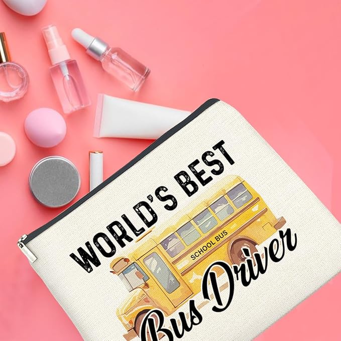 Bus Driver Gifts Makeup Bag School Bus Driver Appreciation Gifts, Thank You Gifts for Bus Driver, World Best Bus Driver Zipper Makeup Pouch