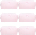 6PCS Cozy Makeup Bag SET Travel Cosmetic Bag for Women Soft Toiletry Bag Aesthetic Makeup Organizer Portable Large Zipper Pouch for Skincare Beauty Accessories Brushes Stripe Pink
