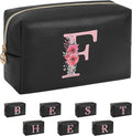 Personalized Initial Makeup Bag, Birthday Gifts for Women and Girls, Small Makeup Pouch Travel Toiletry Bag, Make Up Organizer Bag Gift Trendy Stuff for Friend Mom Teacher, Black