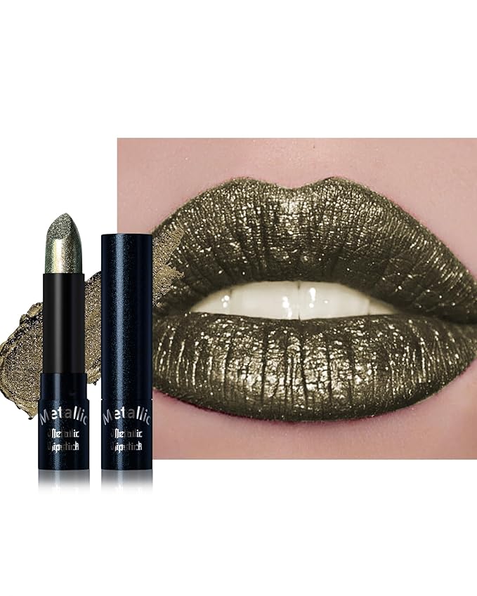 Glitter Metallic Shimmer Lipstick, Green Lipstick Long Lasting, Diamond High Pigmented Shiny Metallic Lip Stick, Non-sticky Sparkly Green Lipsticks for Women Christmas Makeup-15