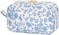 Narwey Small Makeup Bag for Purse Travel Makeup Pouch Mini Cosmetic Bag Zipper Pouch for Women (Little Blue Flower, Small)