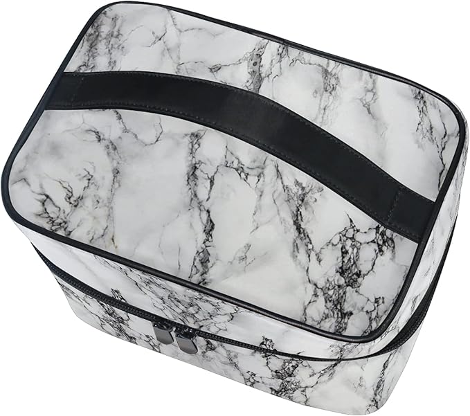 Makeup Bag, White Marble Travel Makeup Organizer Bag Cosmetic Cases Toiletry Bags for Girl Women Ladies