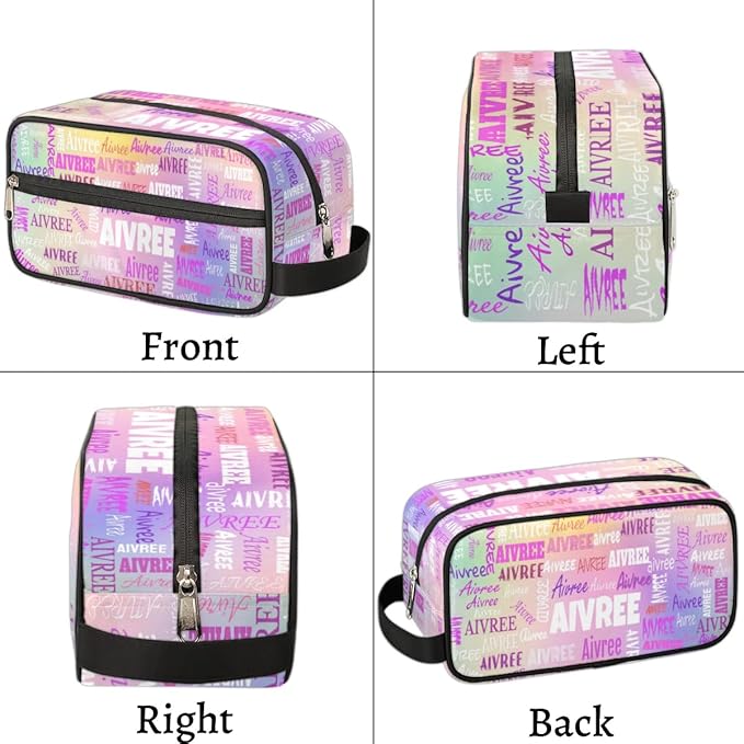 Custom Travel Cosmetic Bag with Name, Personalized Large Capacity Weekend Toiletry Bag Portable Bathroom Makeup Organizer, Colorful Pink Purple Galaxy Background