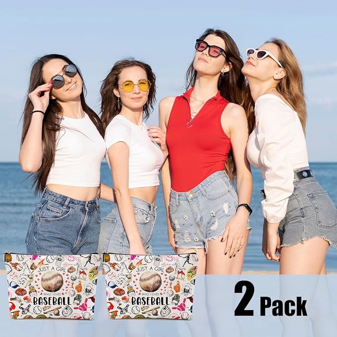 2pcs Baseball Gifts Makeup Bag, Baseballs Coach Cosmetic Bag Christmas Birthday Gifts for Women Female Coach Girls Sister BFF, Baseball Stuff Travel Toiletry Bags