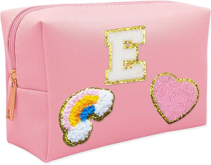Personalized Inital Preppy Makeup Bag Set with Zipper, Monogram Waterproof Travel Cosmetic Bag for Women, Cute Preppy Patch Toiletry Bag for Traveling Outdoors, Gift Ideal for Christmas Thanksgiving